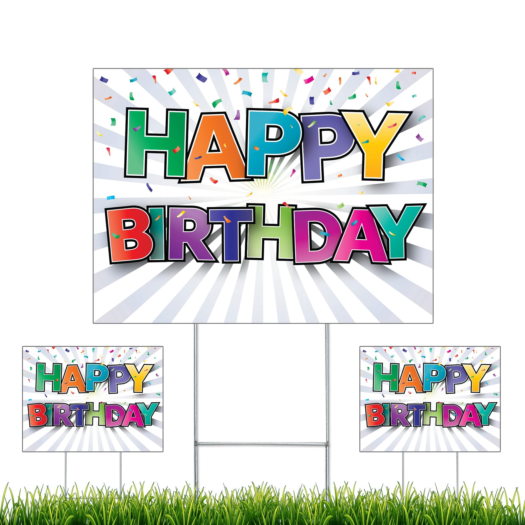 NEXT LEVEL SIGNS | Happy Birthday Yard Signs 3-Pack | Double Sided 24 W ...