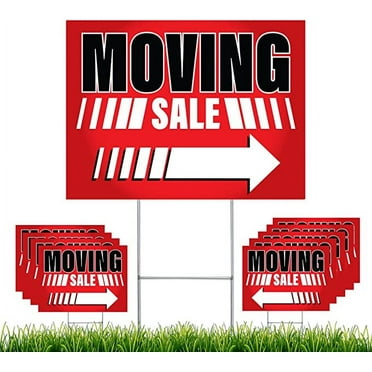 NEXT LEVEL SIGNS | Moving Sale Yard Signs | Double Sided 24 W x 18 H Inches | Metal Ground Step H-Stake 24" x 10" | Made in the USA (Pack of 10)