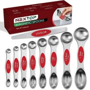 NEXTOP Magnetic Spoons Collection, Stainless Steel, 9-pcs, Dual-Sided Measuring Spoons Red