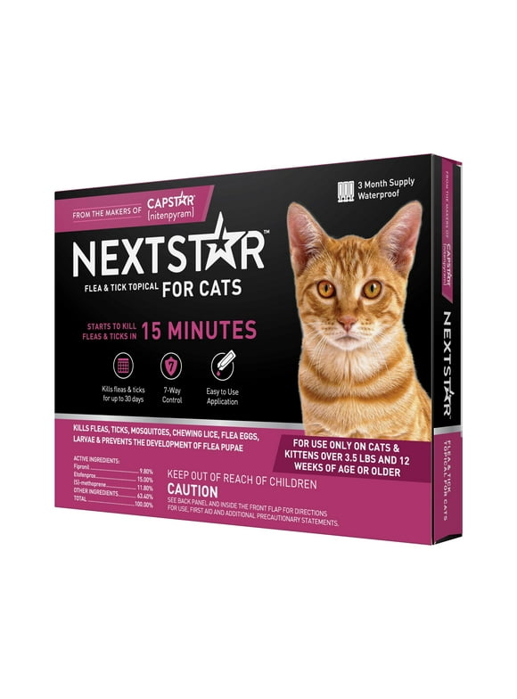 NEXTSTAR Flea & Tick Topical Prevention for Cats over 3.5 lbs, 3-Month Supply