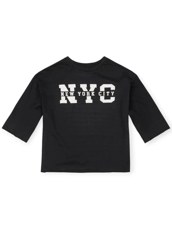 Men NYC French Terry Drop Shoulder Cropped Boxy Tee (Black)