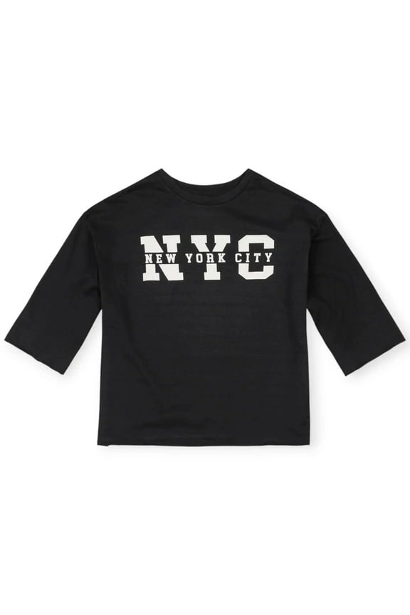 Men NYC French Terry Drop Shoulder Cropped Boxy Tee (Black)