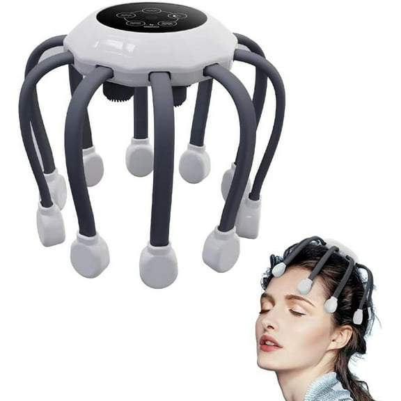 NF Automatic Scalp Massager Octopus Head Massager with 14 Vibrating Contacts, 5 Modes, Smart Timing, Electric Head Massager for Scalp Stress Relaxation, Relieve Headaches (Grey)