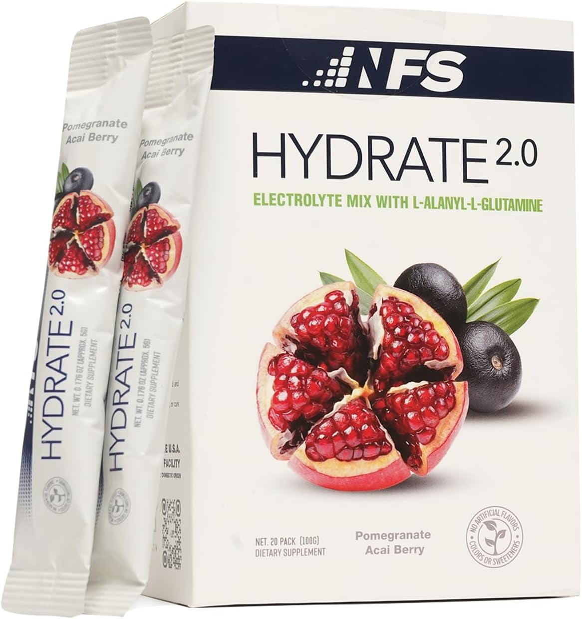NF Sports Hydrate 2.0 Electrolyte Powder Packets, L-Alanyl-L-Glutamine Hydration and Recovery, Sugar Free, Pomegranate Acai Berry, 20 Packets