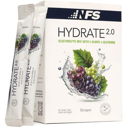 NF Sports Hydrate 2.0 Electrolyte Powder Packets, L-Alanyl-L-Glutamine Hydration and Recovery, Sugar Free, Grape, 20 Packets