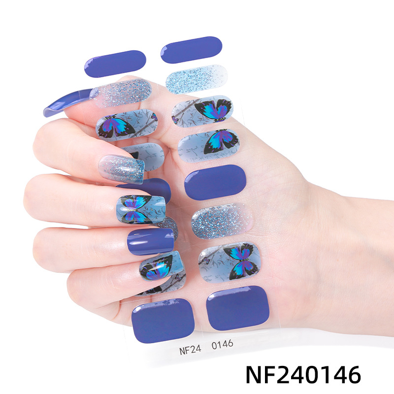 NF240146 Gel Nail Sticker French Butterfly Onion Powder Smudge Uv Light Half-Baked Half-Cured Nail Sticker