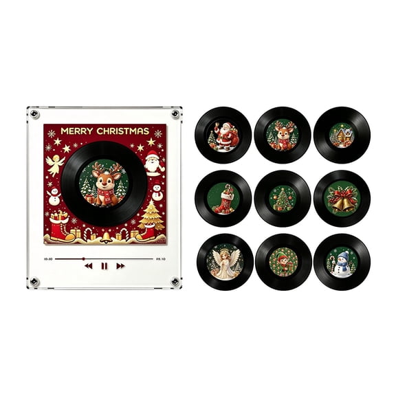 NFC Christmas Music Fridge , Retro Record Player Style with 9 Holiday Song Discs, Acrylic Interactive Audio Decor for Kitchen and Home Gifting