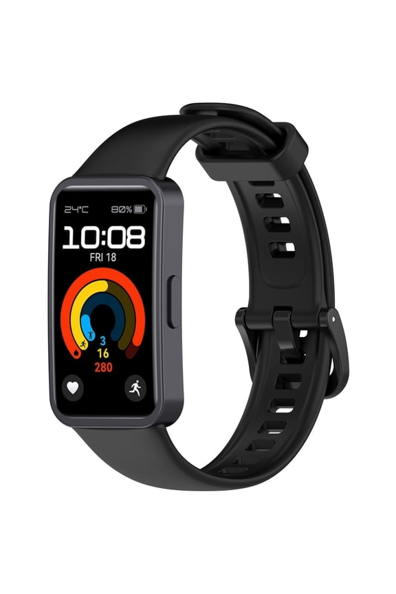 NFC Enabled Silicone Watch Band for Huawei Band 9/8 Metal Buckle Closure Durable and Flexible Sweat Proof Comfortable Fit Adds Style to Your Fitness Tracker - Black