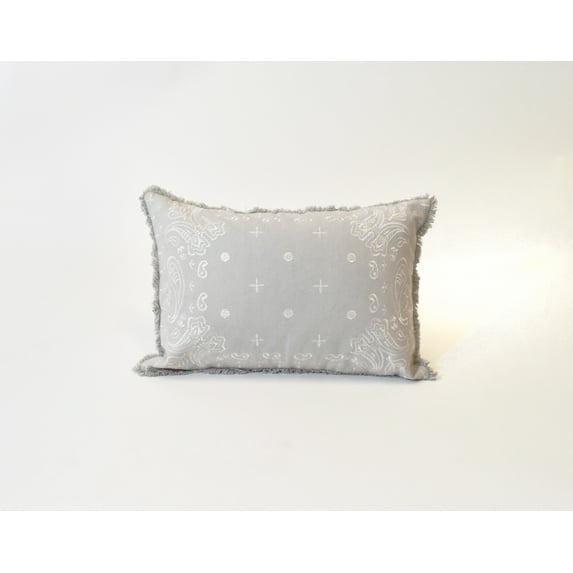 NFC Home Embroidered Bandana Lumbar Throw Pillow, 12x18 Inch, Grey