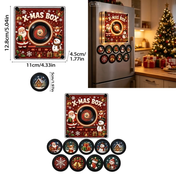 NFC Music Fridge Magnet with Rotating Disc – Christmas Acrylic Singing Night Light, 9 Interchangeable Musical Records, Magnetic Holiday Decor