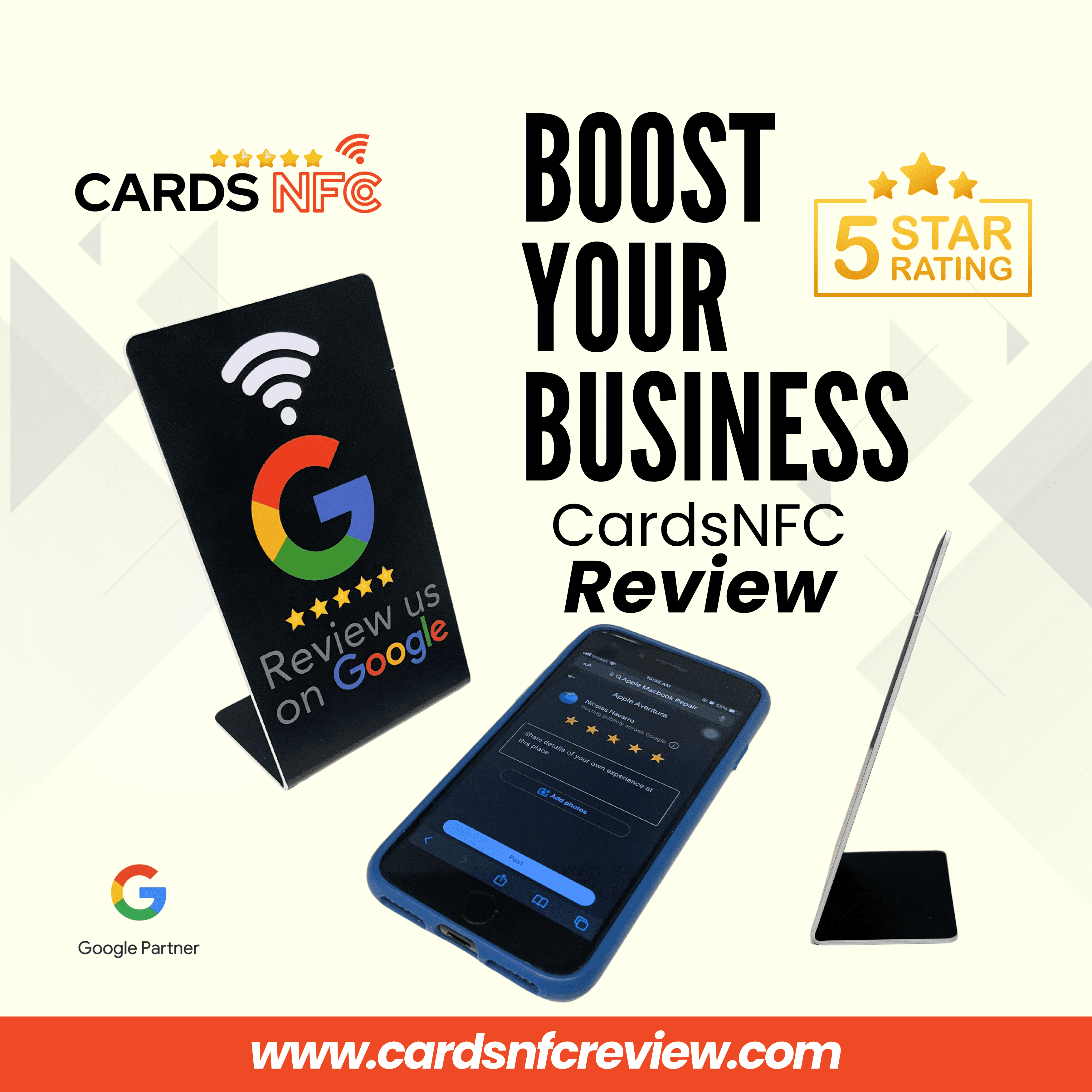 NFC Review Stand, Skyrocket Your Online Reputation | Designed to Revolutionize Your Business's Customer Engagement.