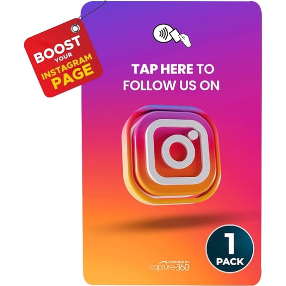 NFC Social Media Growth Pack: Multi-Platform Networking Card & Display, Follower Increase, Reusable, Slim, Durable & Compatible for Influencers & Business - Instagram Style Card, Pack of 1