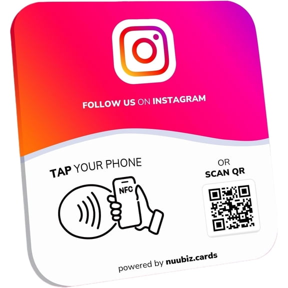 NFC Social Media Sign Plate wiht QR Code Sign - Compatible with Instagram, Social Media, Facebook, Tk, Website - Reusable Taps - Get More Followers & Reviews - Adhesive & Stand (insplate, 1)