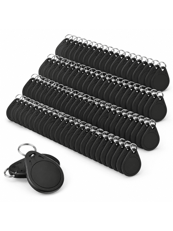NFC Tags 215 Keytags Black Fob Rewritable 100 Pack with Key Rings