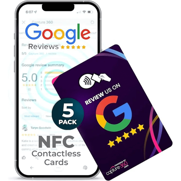 NFC Tap Card: Business Review Card, Contactless, Enhances SEO, Saves Time, User-Friendly, Reusable, Boosts Online Presence & Encourages Business Feedback - Pack of 5, Purple