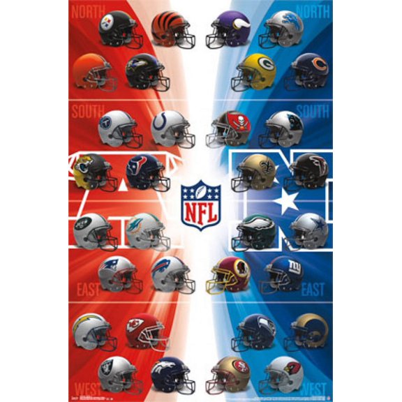 NFL 14 Helmets Print 36" x 24" Framed Poster