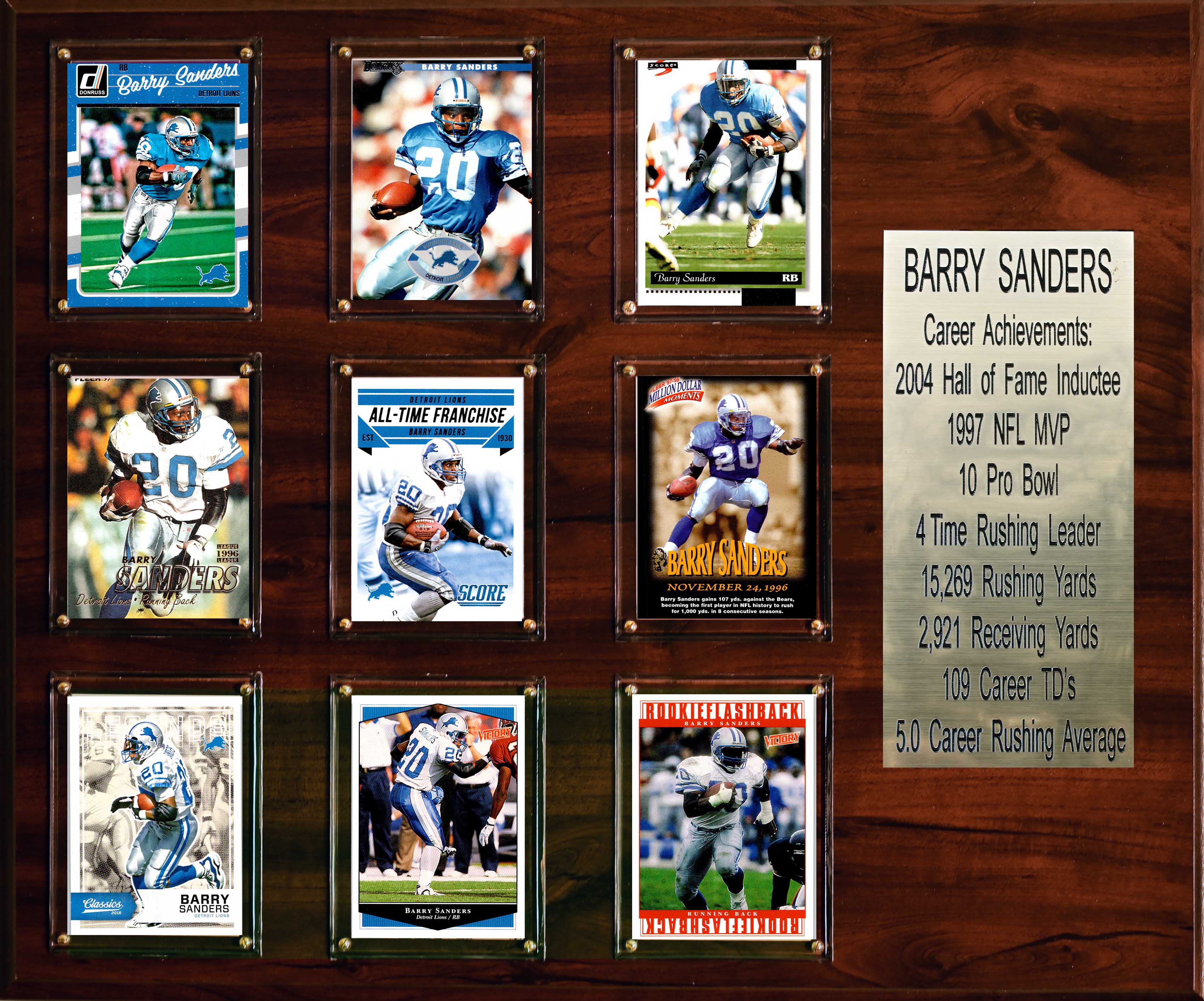 Barry Sanders Detroit Lions 12x15 Stats Plaque