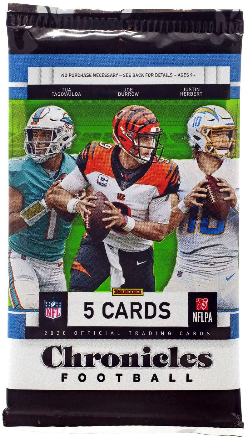 NFL 2020 Chronicles Football Trading Card MEGA Box Pack (5 Cards)