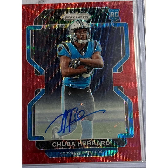 NFL 2021 Prizm Football Chuba Hubbard 79/149 Autographed Trading Card #355 (Red Wave) (Panini)