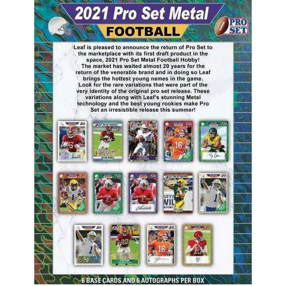 NFL 2021 Pro Set Metal Football Trading Card HOBBY Box (6 Base Cards & 6 Autographs)