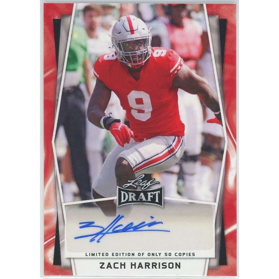 NFL 2022 Draft Football Red /50 Zach Harrison BA-ZH1 (Rookie Auto)