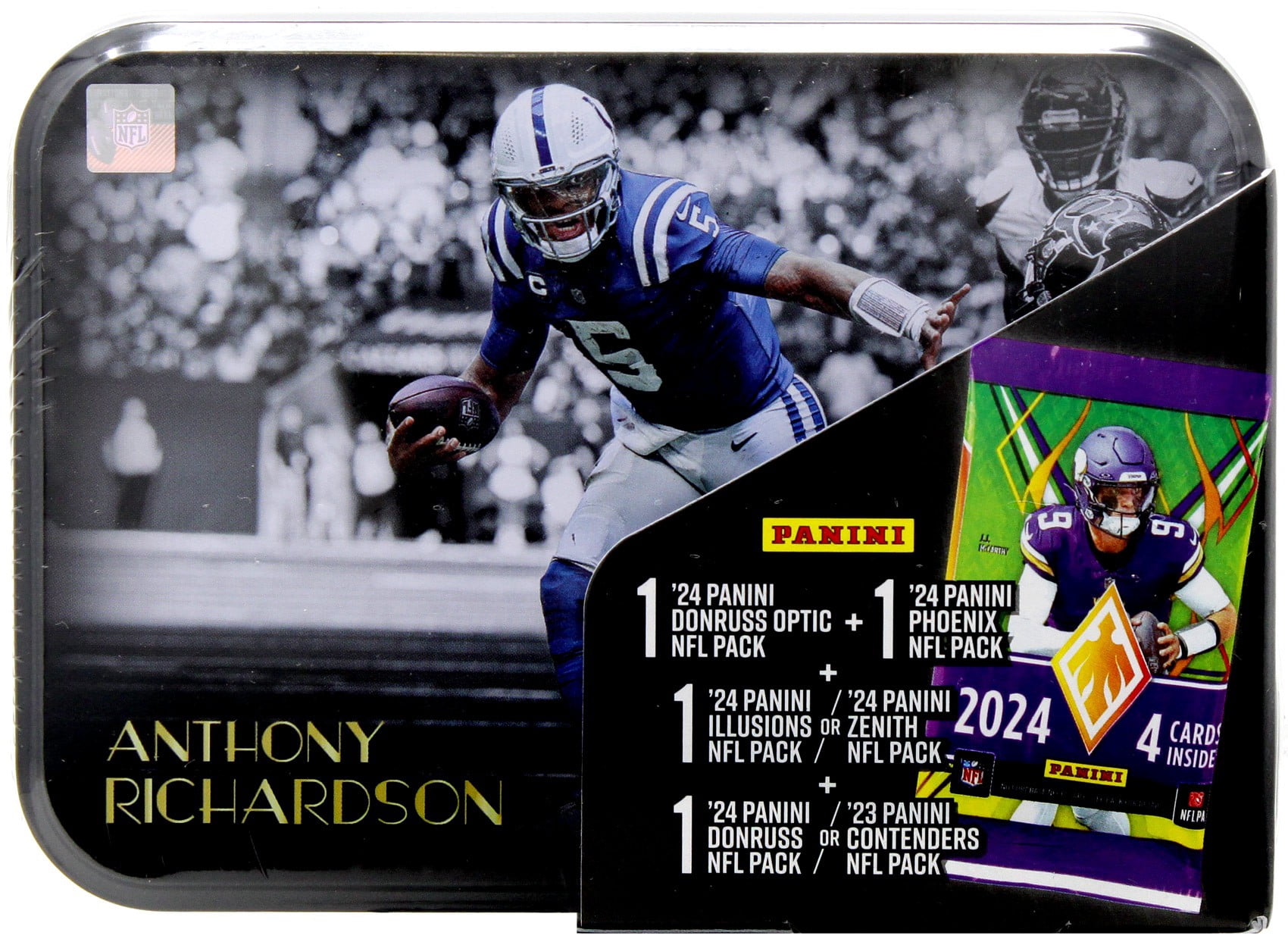 NFL 2023-24 Panini Football Anthony Richardson Trading Card COLLECTOR Tin (4 Packs, Version 2)