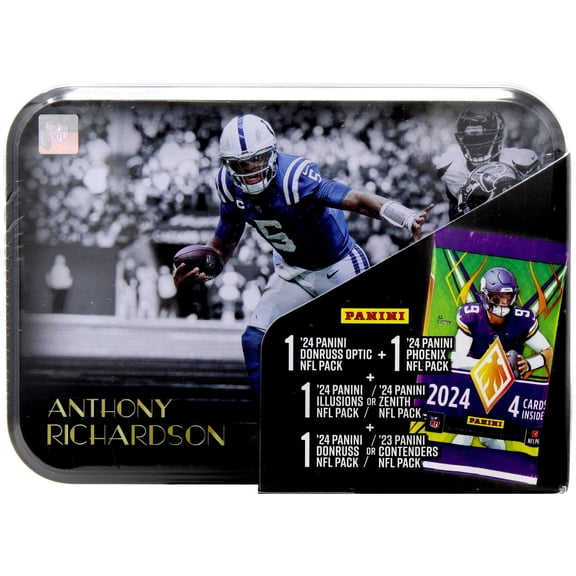 NFL 2023-24 Panini Football Anthony Richardson Trading Card COLLECTOR Tin (4 Packs, Version 2)