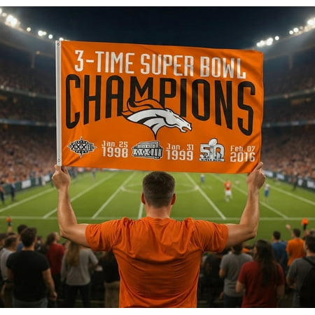 NFL American Football Flag Banner 3ft x 5ft FREE FAST SHIPPING ( Broncos 3-Time Champs )