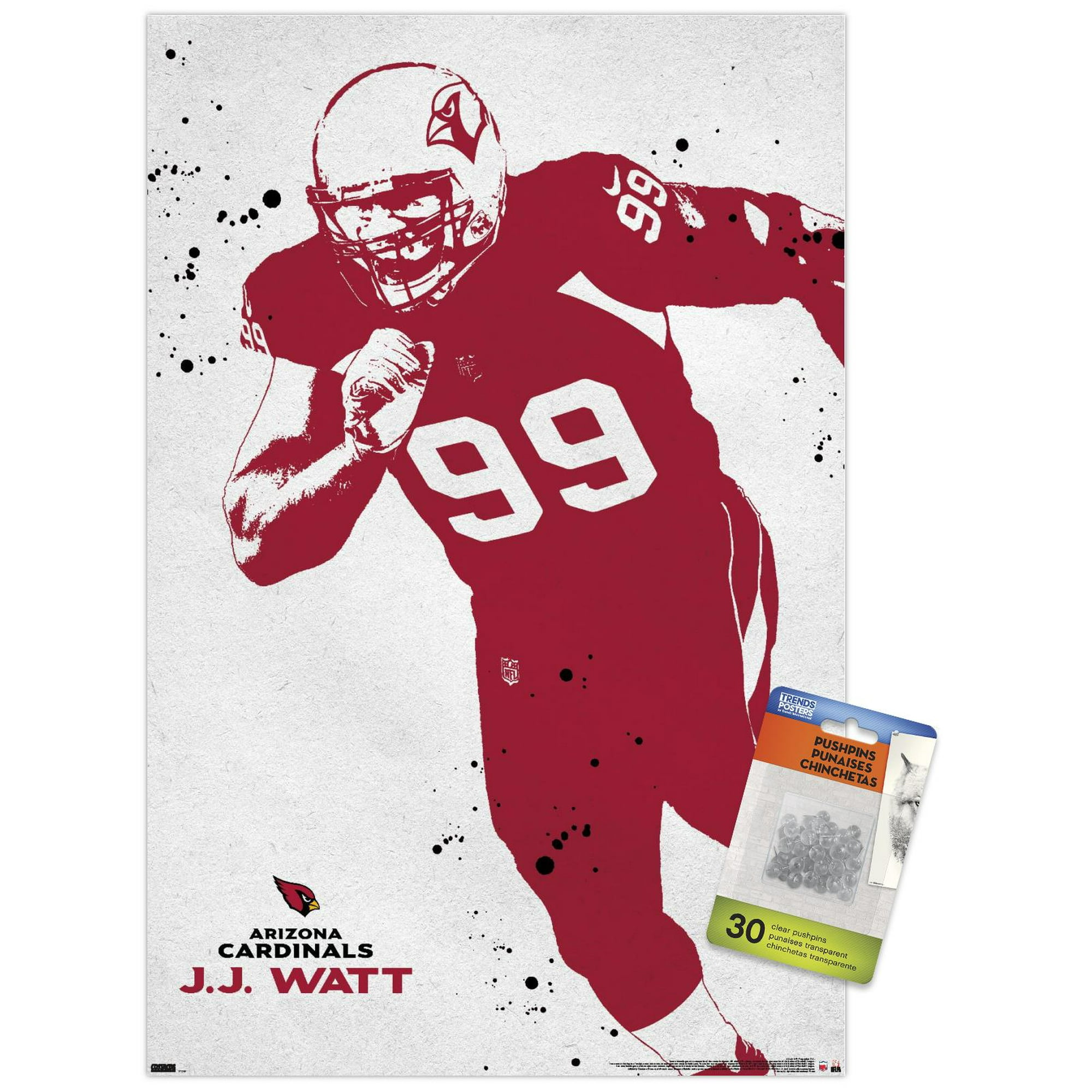NFL Arizona Cardinals - J.J. Watt 21 Wall Poster with Pushpins, 14.725' x  22.375' 