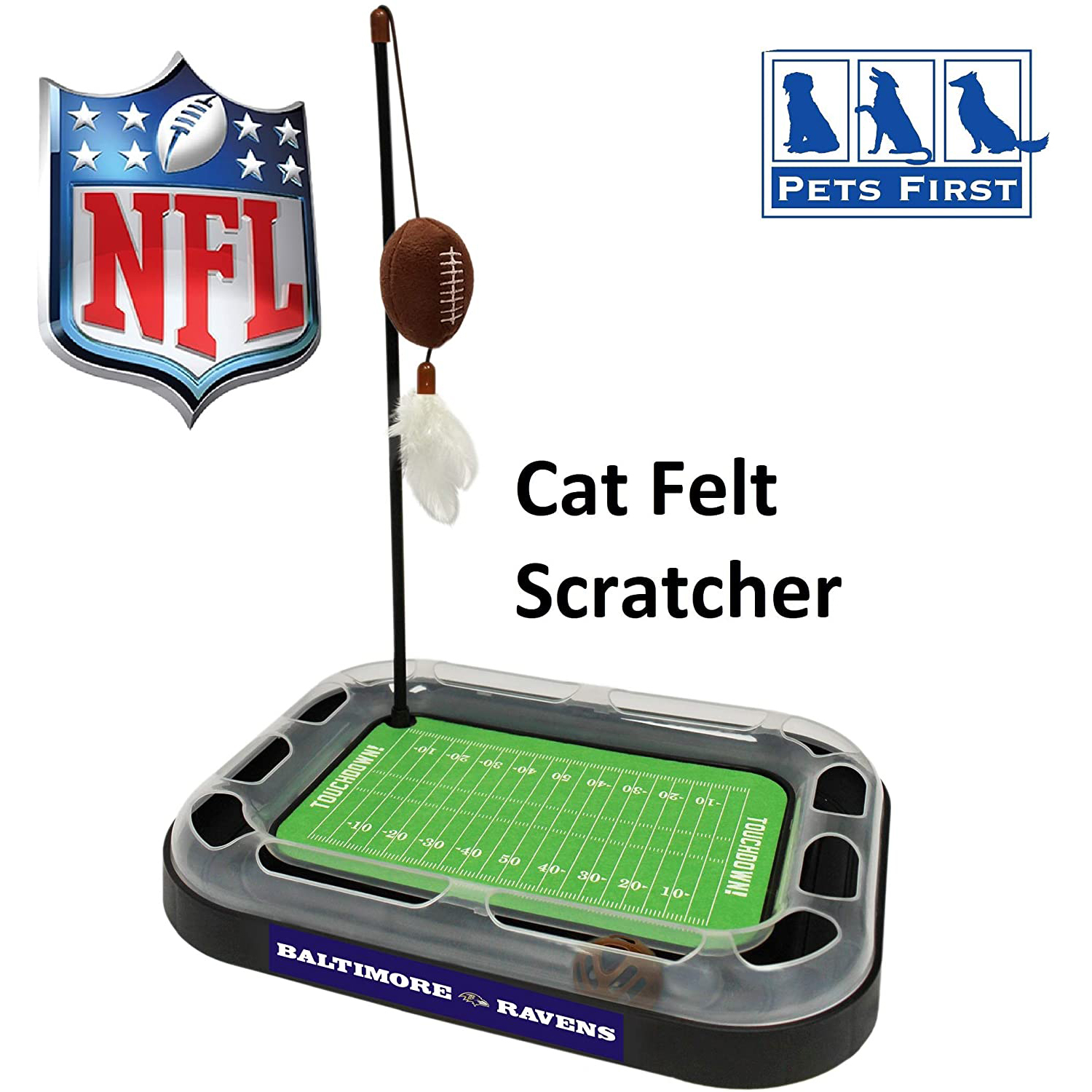 NFL Baltimore Ravens CAT Scratcher Toy with Catnip Plush & Feather Cat and Kitty Toy