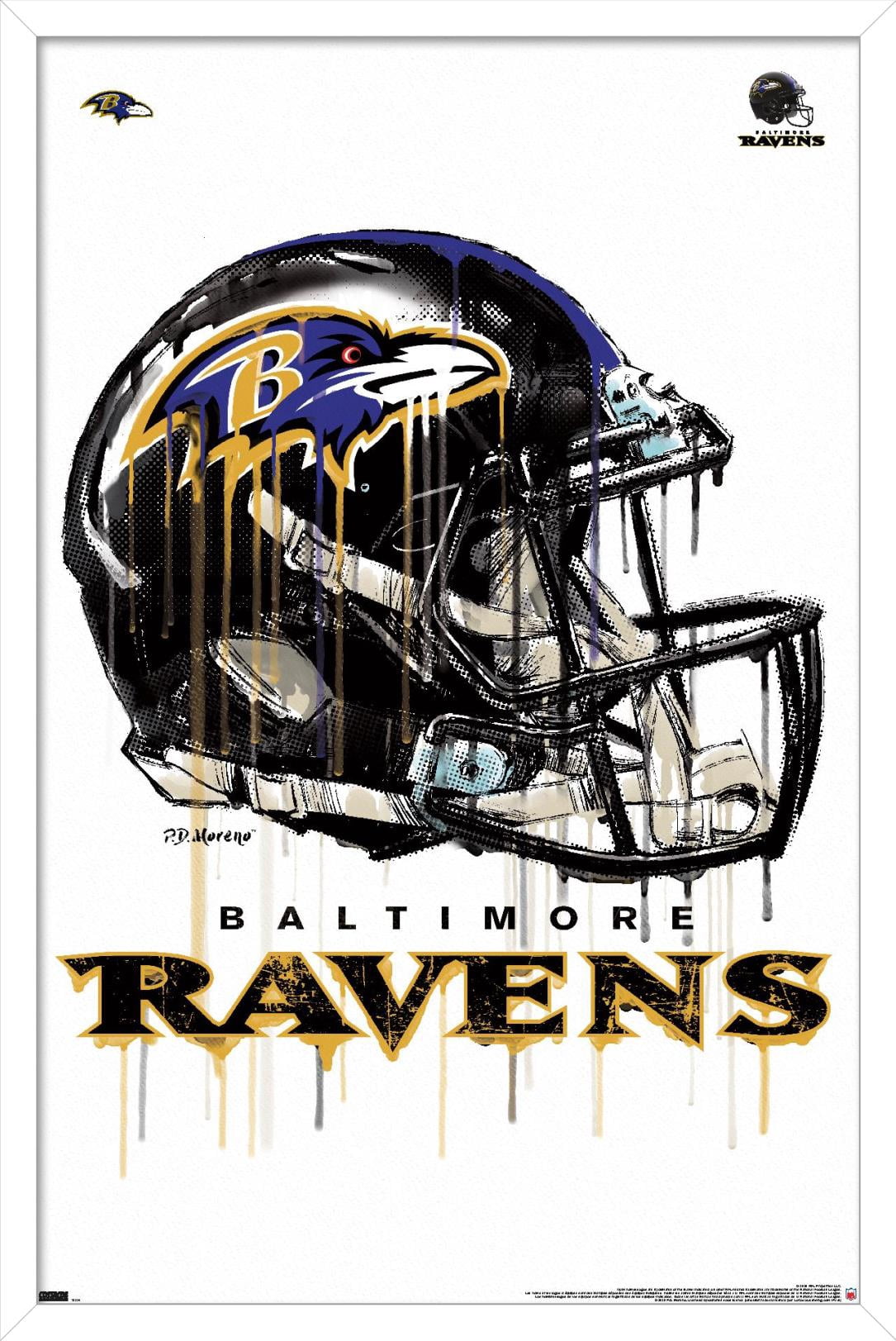 NFL Baltimore Ravens - Drip Helmet 20 Wall Poster, 22.375" x 34", Framed