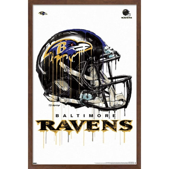 NFL Baltimore Ravens - Drip Helmet 20 Wall Poster, 22.375" x 34", Framed