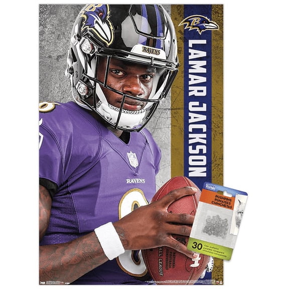 NFL Baltimore Ravens - Lamar Jackson 18 Wall Poster with Push Pins, 14.725" x 22.375"