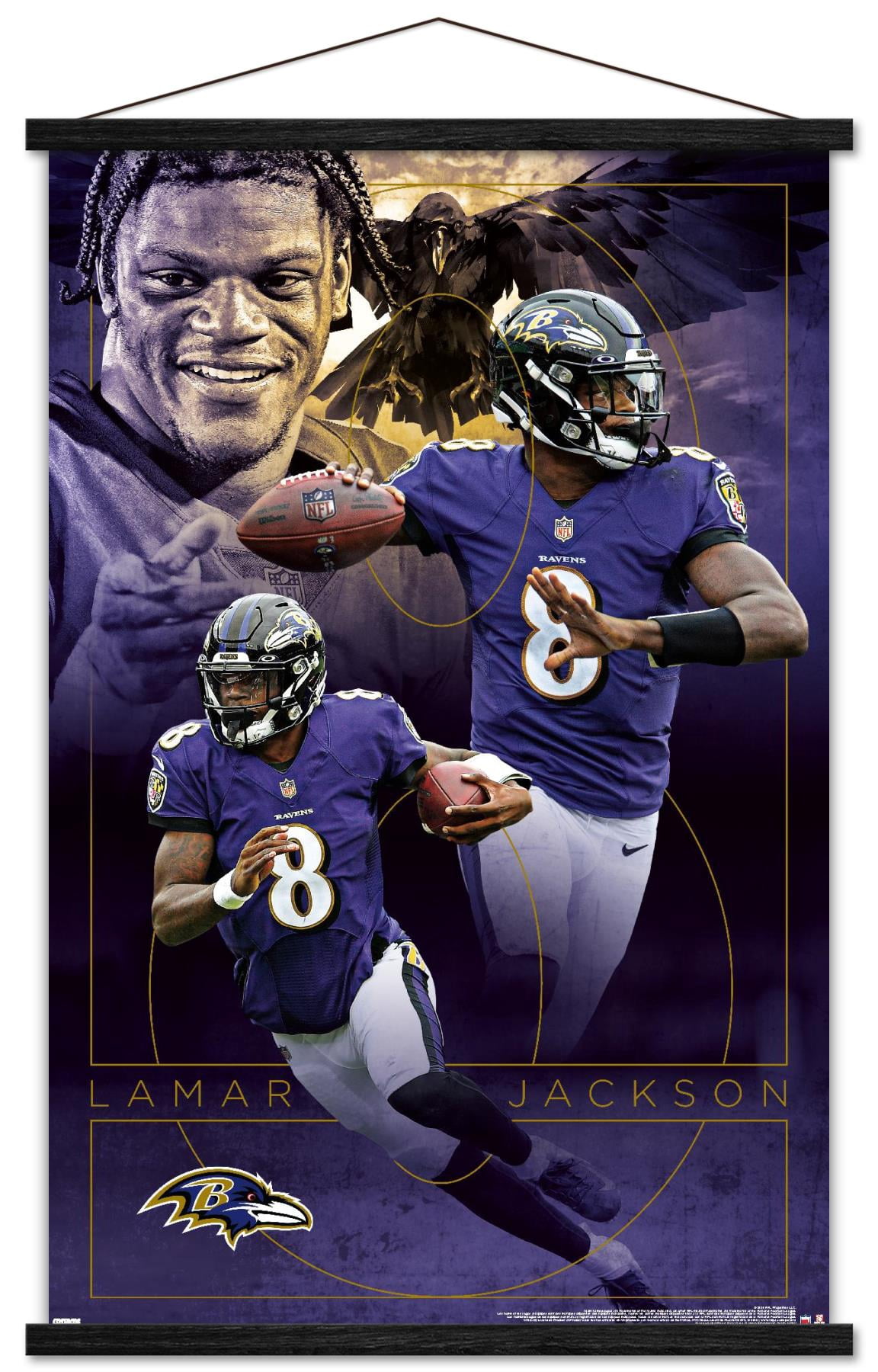 NFL Baltimore Ravens - Lamar Jackson 20 Wall Poster with Magnetic Frame, 22.375" x 34"