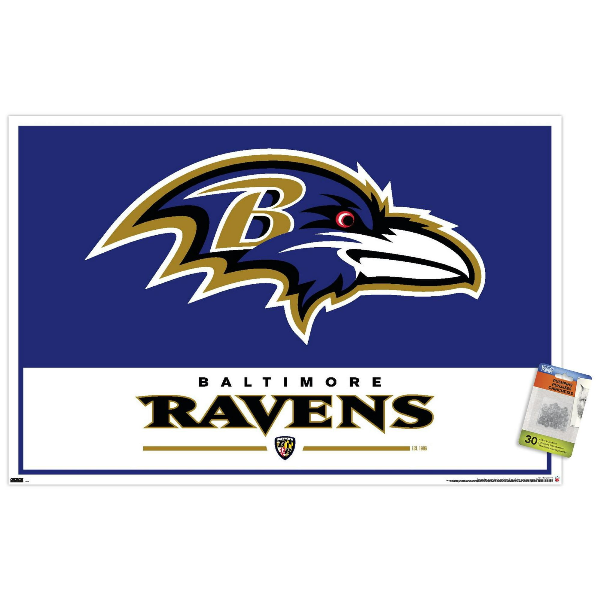 NFL Baltimore Ravens - Logo 21 Wall Poster with Pushpins, 22.375' x 34'