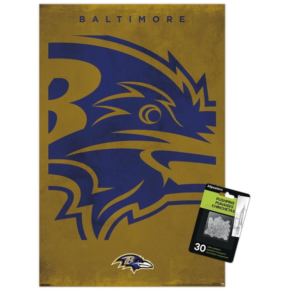 NFL Baltimore Ravens - Logo 25 Wall Poster with Push Pins, 14.725" x 22.375"