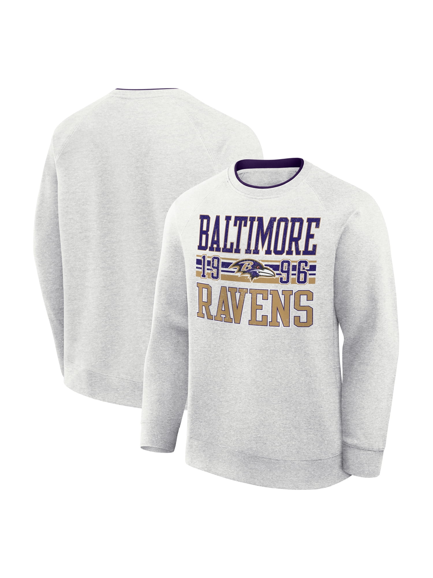NFL Baltimore Ravens Men's Cotton Gray Heather Long Sleeve Crew Fleece Sweatshirt