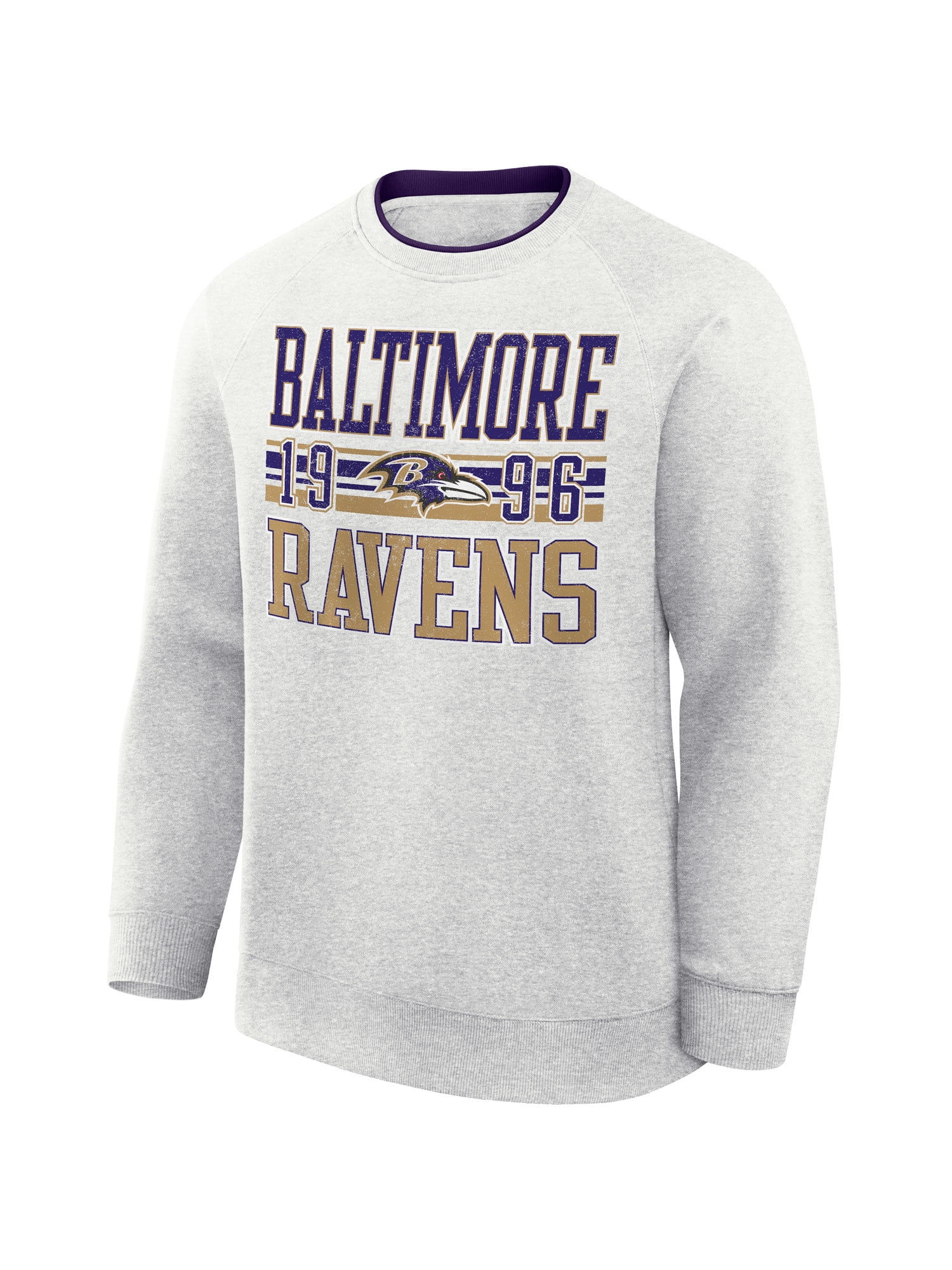 NFL Baltimore Ravens Men's Cotton Gray Heather Long Sleeve Crew Fleece Sweatshirt
