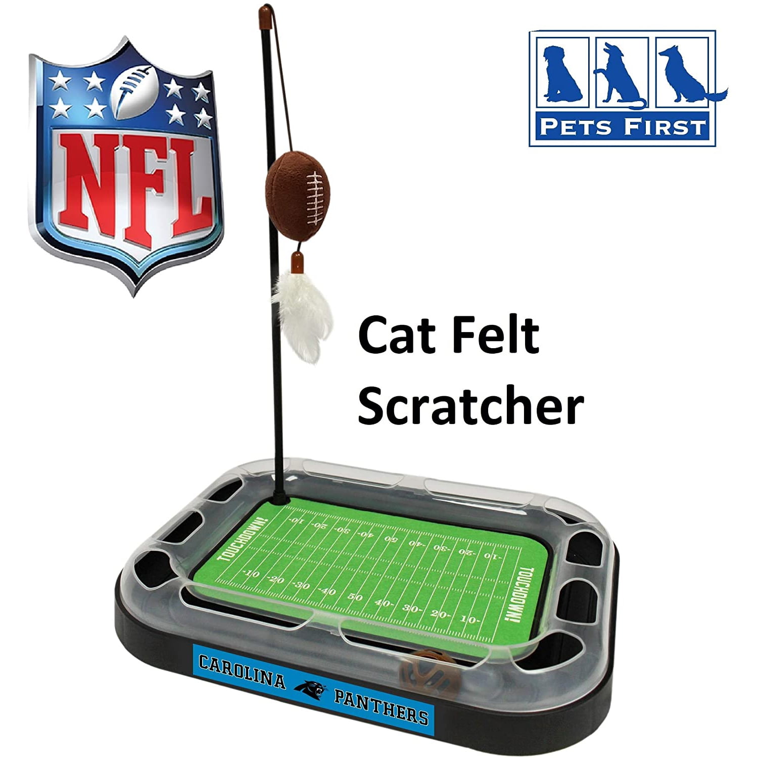 NFL Carolina Panthers CAT Scratcher Toy with Catnip Plush & Feather Cat and Kitty Toy