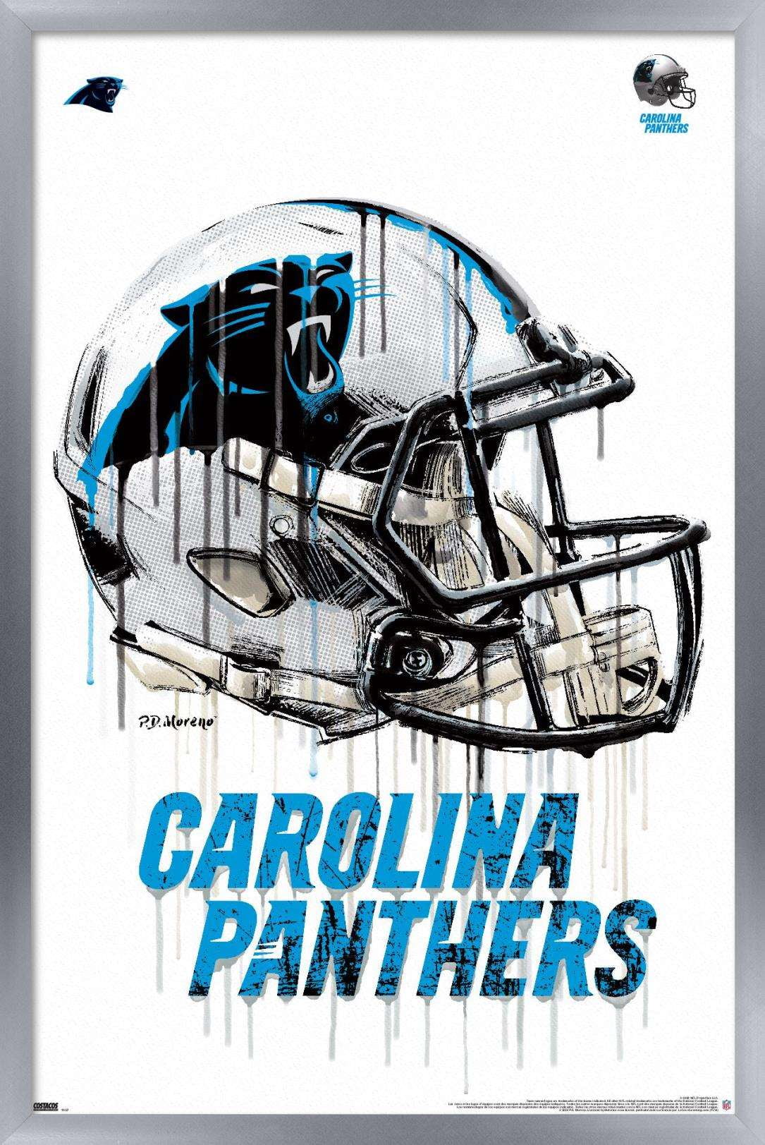 NFL Carolina Panthers - Drip Helmet 20 Wall Poster, 14.725" x 22.375", Framed
