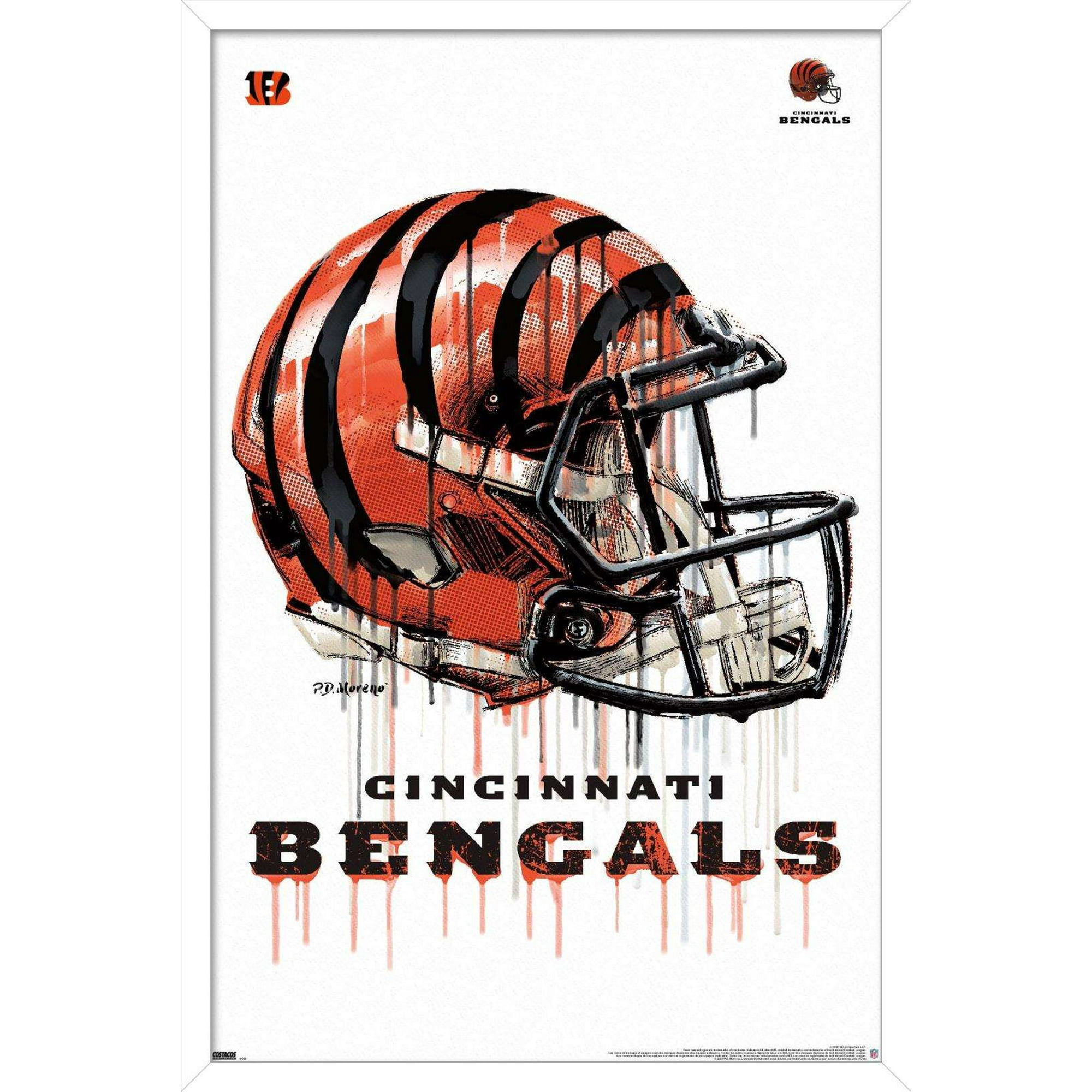 NFL Cincinnati Bengals - Drip Helmet 20 Wall Poster, 14.725' x 22.375',  Framed