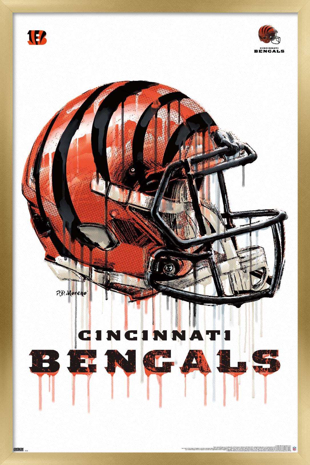 NFL Cincinnati Bengals - Drip Helmet 20 Wall Poster, 22.375" x 34", Framed