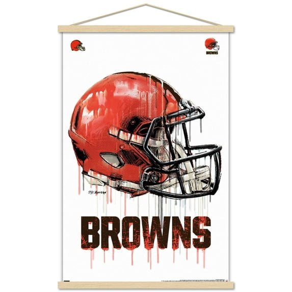 NFL Cleveland Browns - Drip Helmet 20 Wall Poster with Wooden Magnetic Frame, 22.375" x 34"
