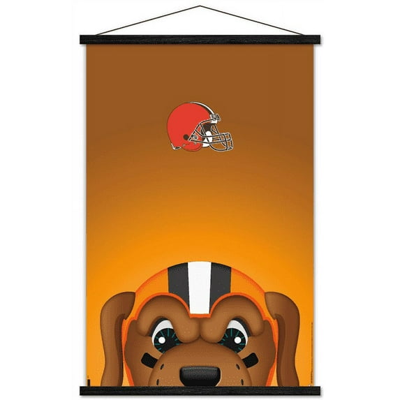 NFL Cleveland Browns - S. Preston Mascot Chomps Wall Poster with Wooden Magnetic Frame, 22.375" x 34"