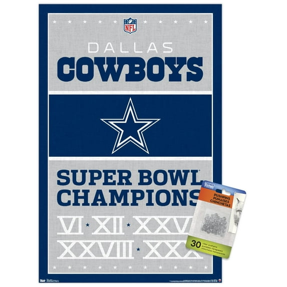 NFL Dallas Cowboys - Champions 13 Wall Poster with Push Pins, 14.725" x 22.375"