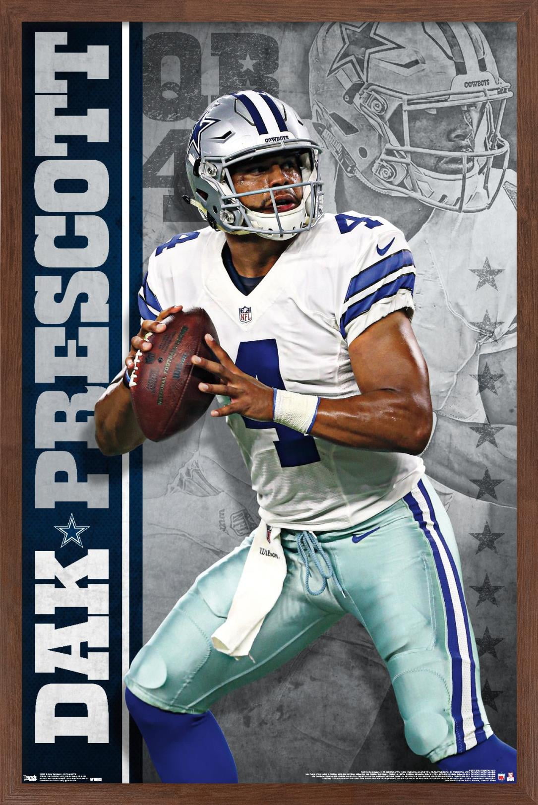 NFL Dallas Cowboys - Dak Prescott 16 Wall Poster, 14.725" x 22.375", Framed
