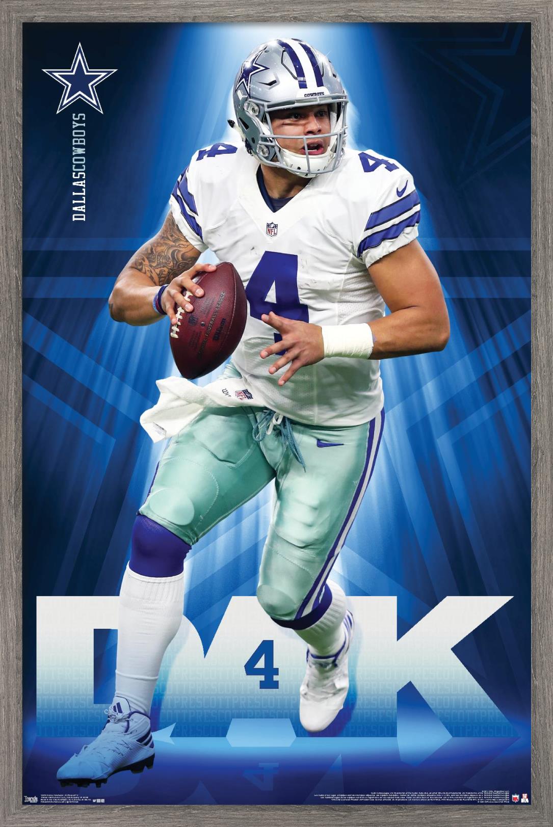 NFL Dallas Cowboys - Dak Prescott 17 Wall Poster, 22.375" x 34", Framed