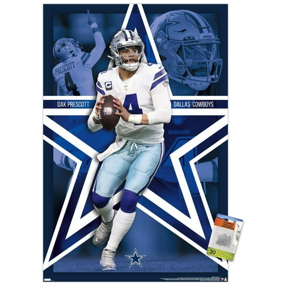 NFL Dallas Cowboys - Dak Prescott 22 Wall Poster with Push Pins, 22.375" x 34"