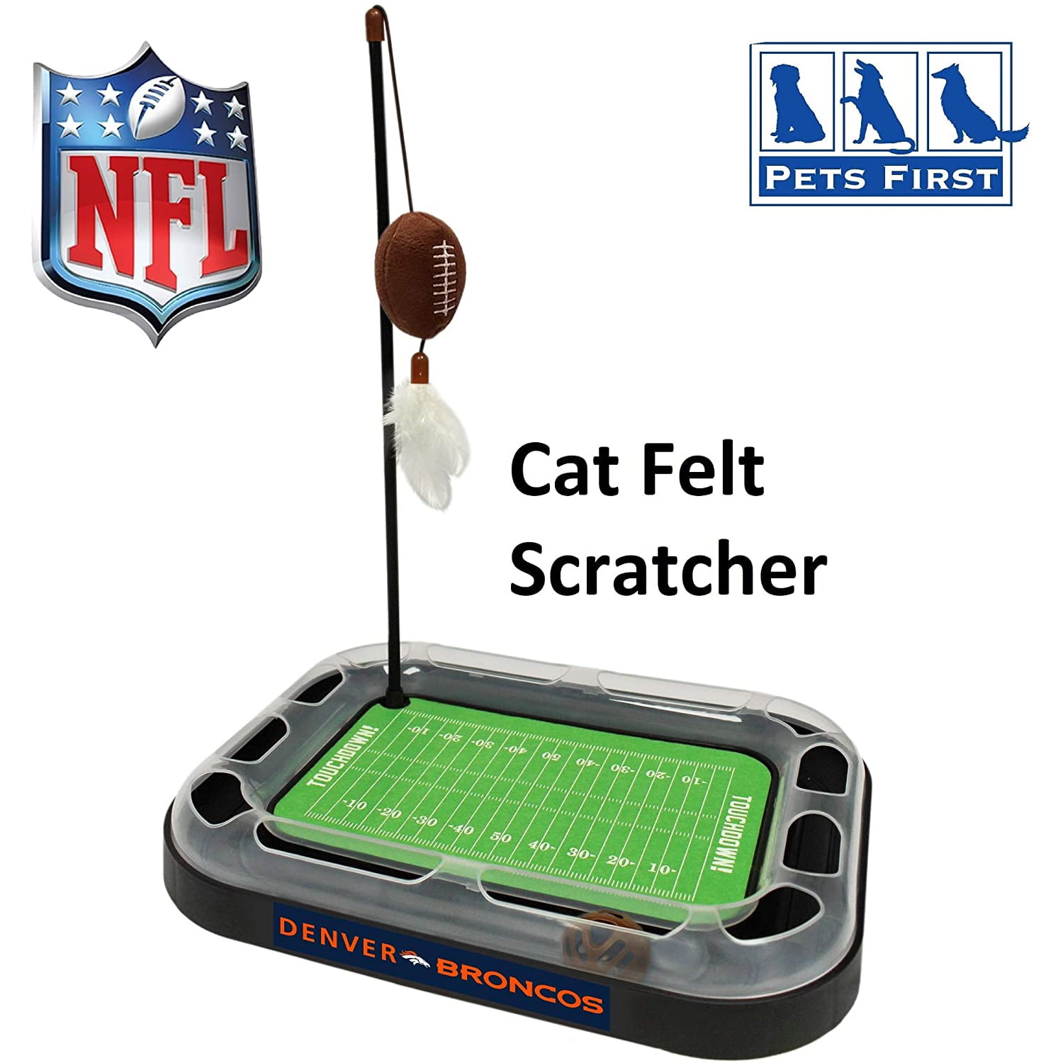 NFL Denver Broncos CAT Scratcher Toy with Catnip Plush & Feather Cat and Kitty Toy