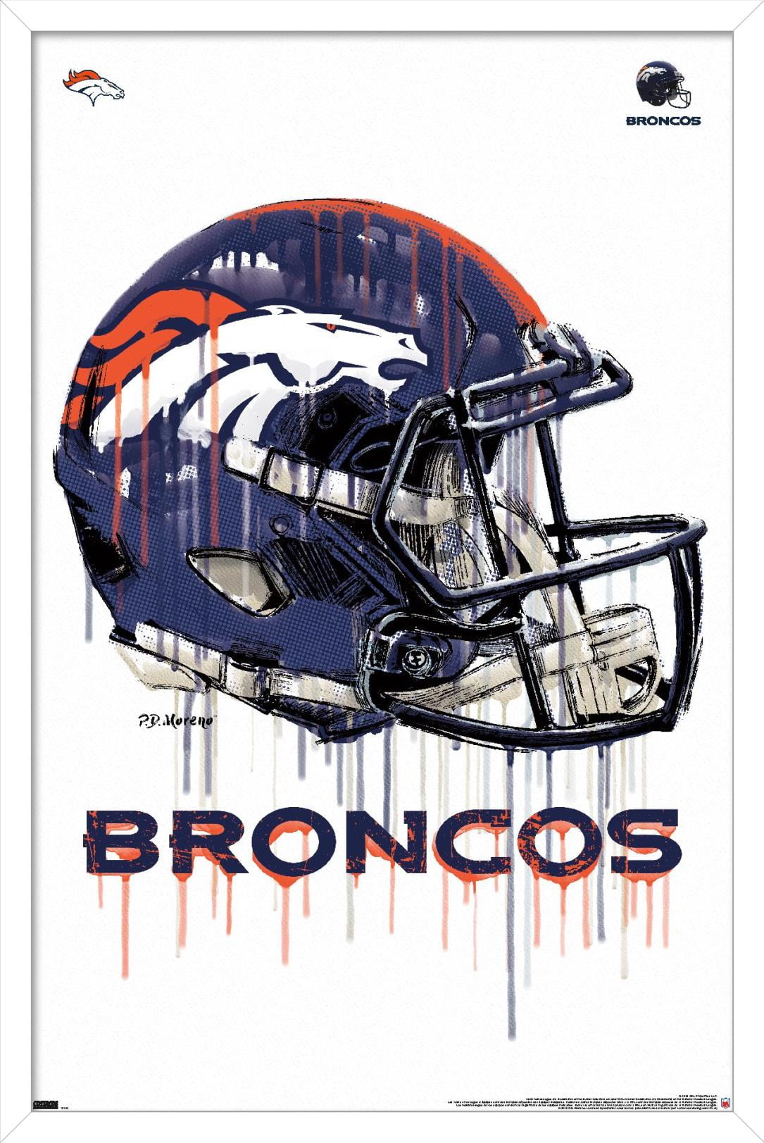 NFL Denver Broncos - Drip Helmet 20 Wall Poster, 22.375" x 34", Framed